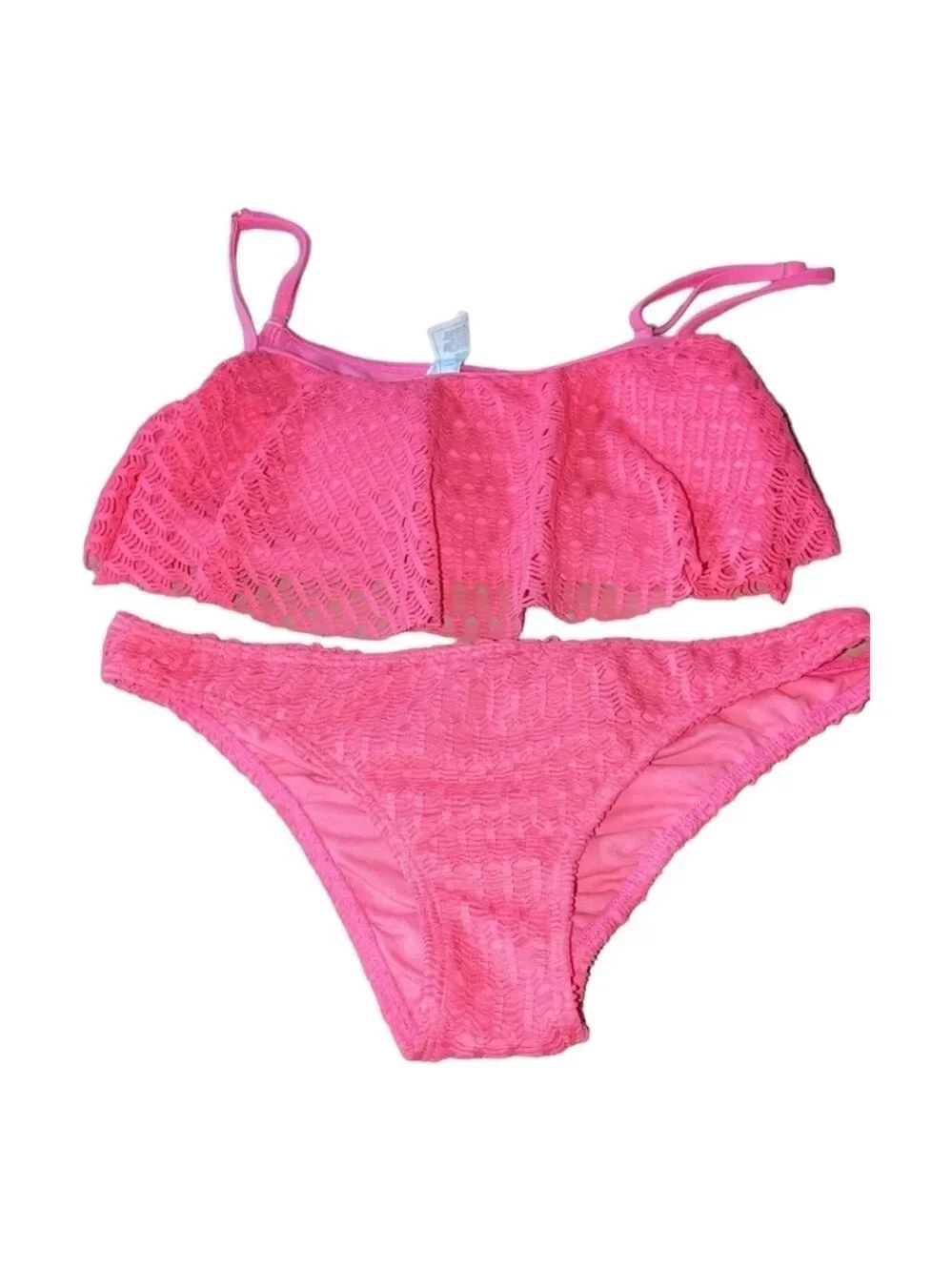 Roxy Swim Hot Pink Flounce Top 2 Piece Bikini Size Large